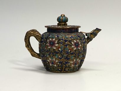 Miniature teapot in gilded copper with beautiful...
