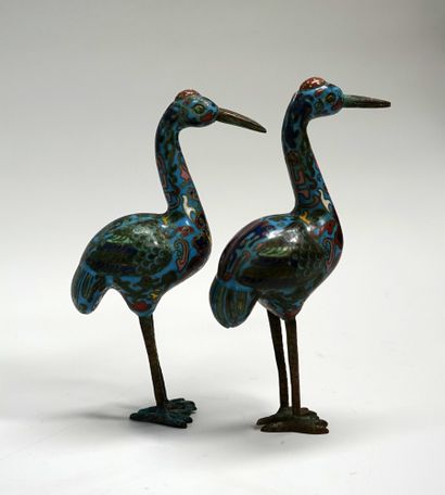 Pair of Peking polychrome cloisonné brass...