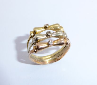 3 gold ring in 14K (585/°°) set with white...