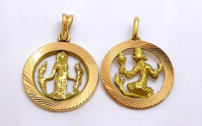 ENSEMBLE de 2 médailles en or jaune 18k (750/°°),...