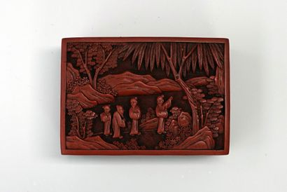 Rectangular red lacquer box with decoration...
