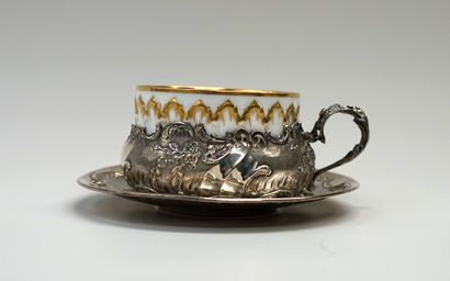 MUG AND ITS SUB-MUG in silver, Minerve mark,...
