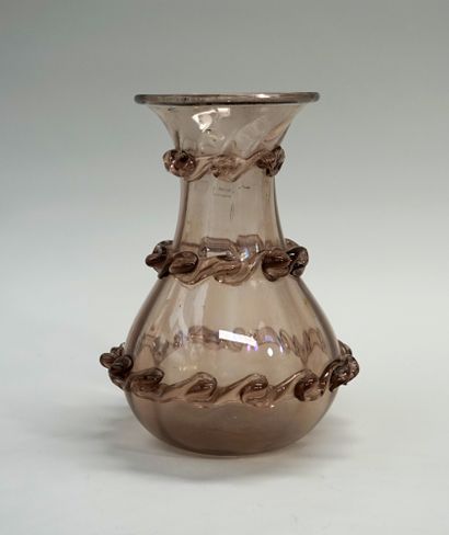 VASE in blue opaline glass with polychrome...