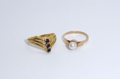 ENSEMBLE de 2 BAGUES en or jaune 18K (750/°°),...