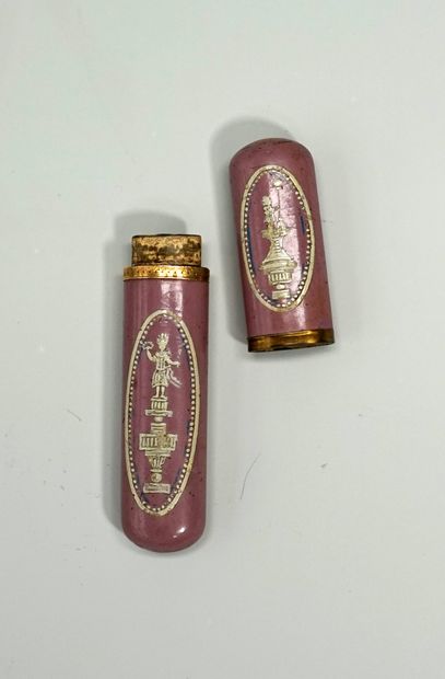 Wax case in lacquered cardboard with antique...