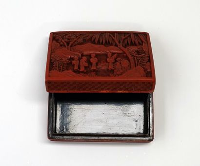 Rectangular red lacquer box with decoration...