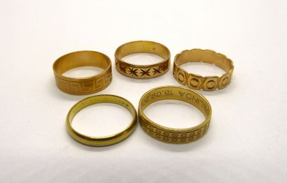 LOT of 5 ALLIANCES in 18K yellow gold (750/°°)...