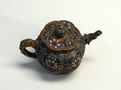 Miniature teapot in gilded copper with beautiful...