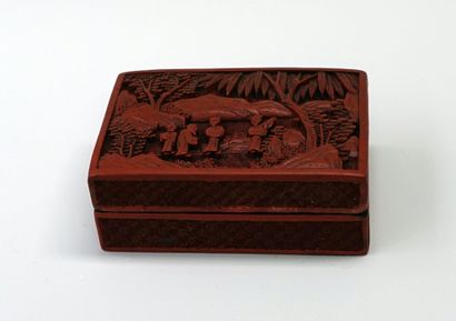 Rectangular red lacquer box with decoration...