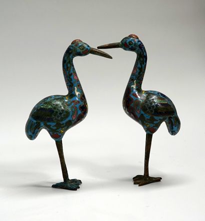 Pair of Peking polychrome cloisonné brass...