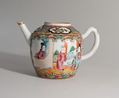 Canton porcelain teapot, famille rose. China,...
