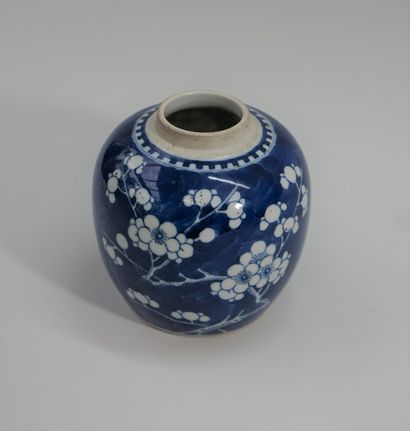 Ginger pot in blue and white porcelain decorated...