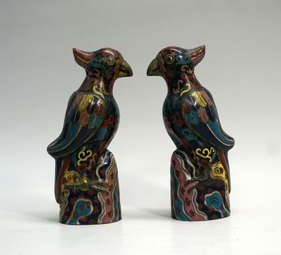 Pair of Peking polychrome cloisonné brass...