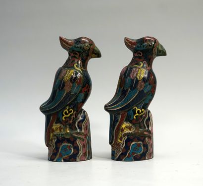 Pair of Peking polychrome cloisonné brass...