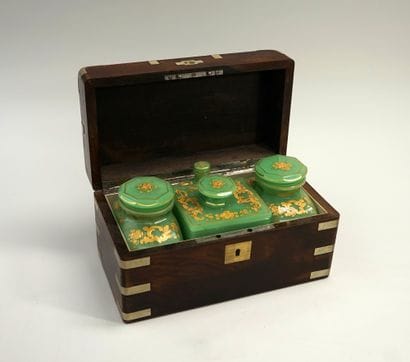 Travelling mahogany and brass TOILETTE CASE...
