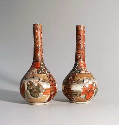 Pair of Satsuma polychrome porcelain soliflore...