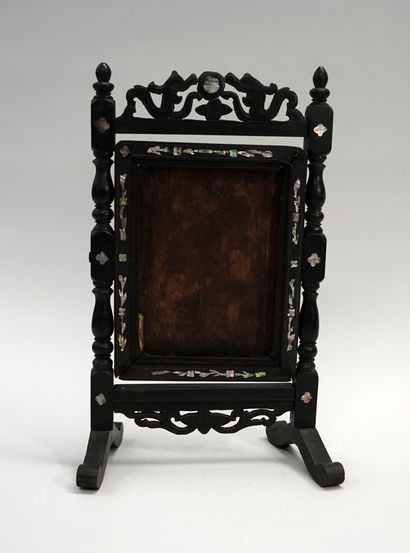 Table mirror frame, on legs, in blackened...