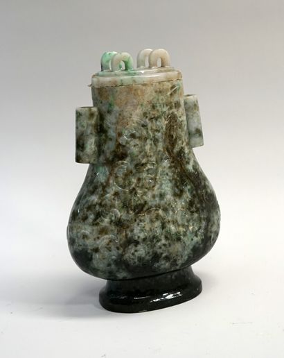 Burmese green jade covered pot, in the form...