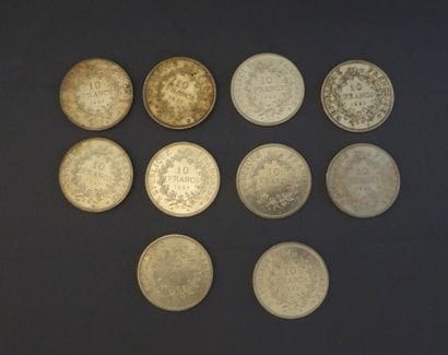 LOT DE 10 PIECES de 10 francs Hercule en...