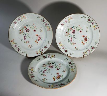 Nine white porcelain plates with polychrome...