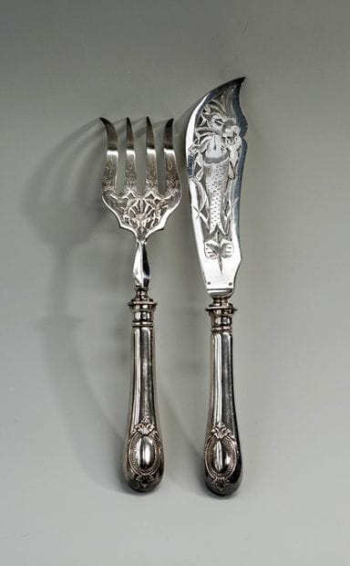 FISH SERVICE COVERS in silver plated metal...