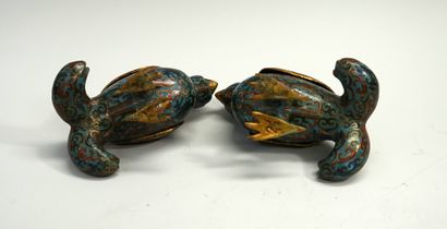 Pair of copper or brass cloisonné incense...