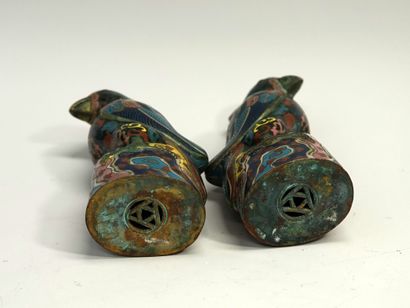 Pair of Peking polychrome cloisonné brass...