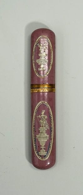 Wax case in lacquered cardboard with antique...