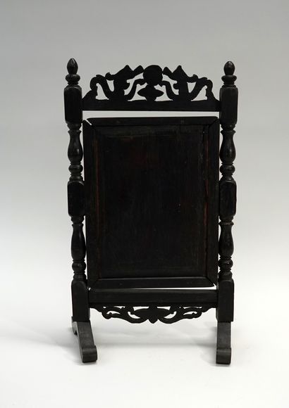 Table mirror frame, on legs, in blackened...