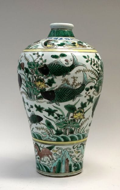 Porcelain vase with green, turquoise, yellow...