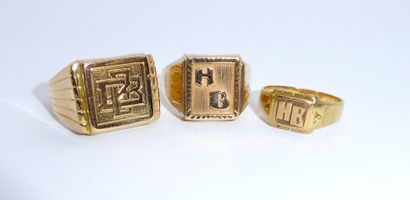 LOT OF 3 HORSE RINGS in 18K (750/°°) yellow...