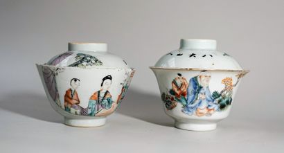 Two porcelain covered bowls decorated with...