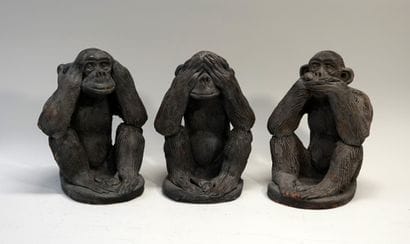 Singes de la sagesse en terre cuite patinée...