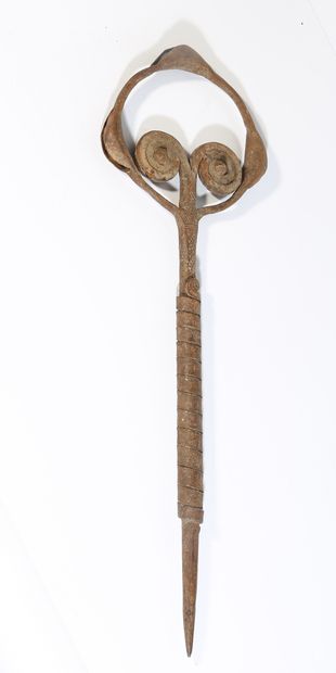 Cult object, coin/sonnal with scroll decoration,...