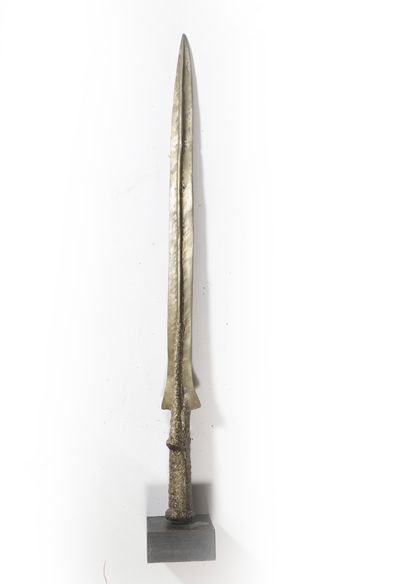 Ceremonial spear point, brass with spiral...