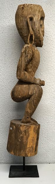 Large ithyphallic totem in natural wood and...