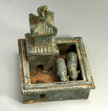 Ceramic pigsty with green glaze. Style of...