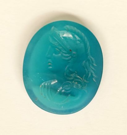 Intaglio with a profile of Minerva. Glass...