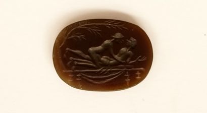 Intaglio decorated with an erotic scene....