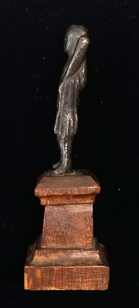 Hercules standing in bronze with brown patina....