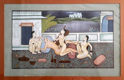 Print painted on paper with erotic representation...