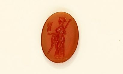 Intaglio showing a goddess holding a spear...