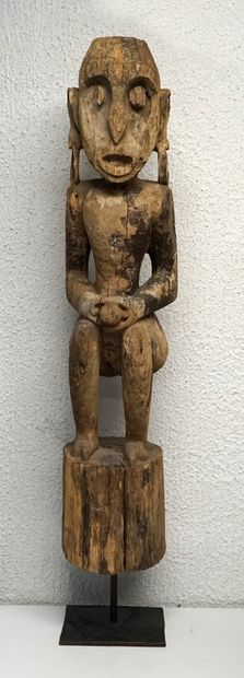 Large ithyphallic totem in natural wood and...