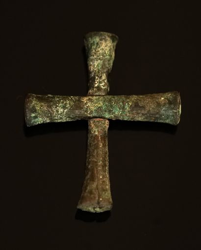 Rare Christian pilgrim cross in bronze with...