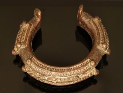 Dogon slave bracelet in bronze with brown...