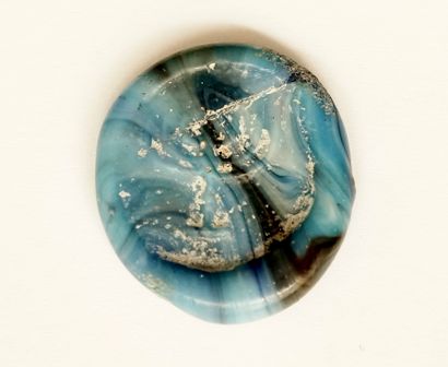 Cachet presenting a menorah. Light blue glass...