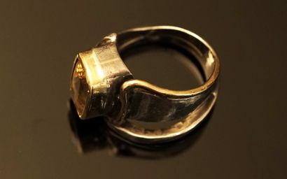 Silver and yellow gold modernist ring with...