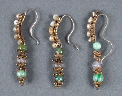 Set of three metal earrings, decorated with...