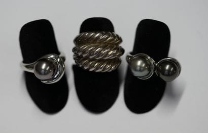 SET of 3 silver rings (925/°°): one with...