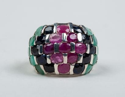 Silver 925/°° ball ring paved with rubies,...